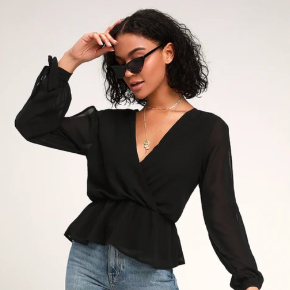 Bloom Black Cold Shoulder Surplice Top